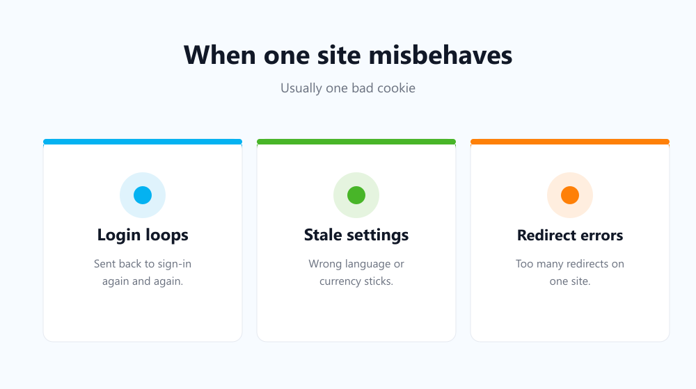 Reasons to clear cookies for a single site